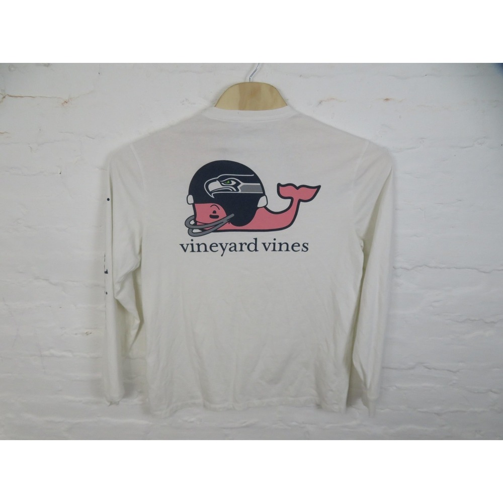 Seattle Seahawks Shirt Mens Medium Vineyard Vines White NFL Football Long Sleeve